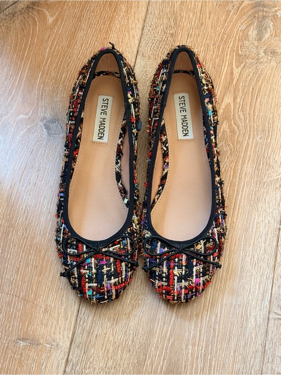 Cherish Shoes - Cherish Multicolor Tweed Ballet Flats with Bow Trim
